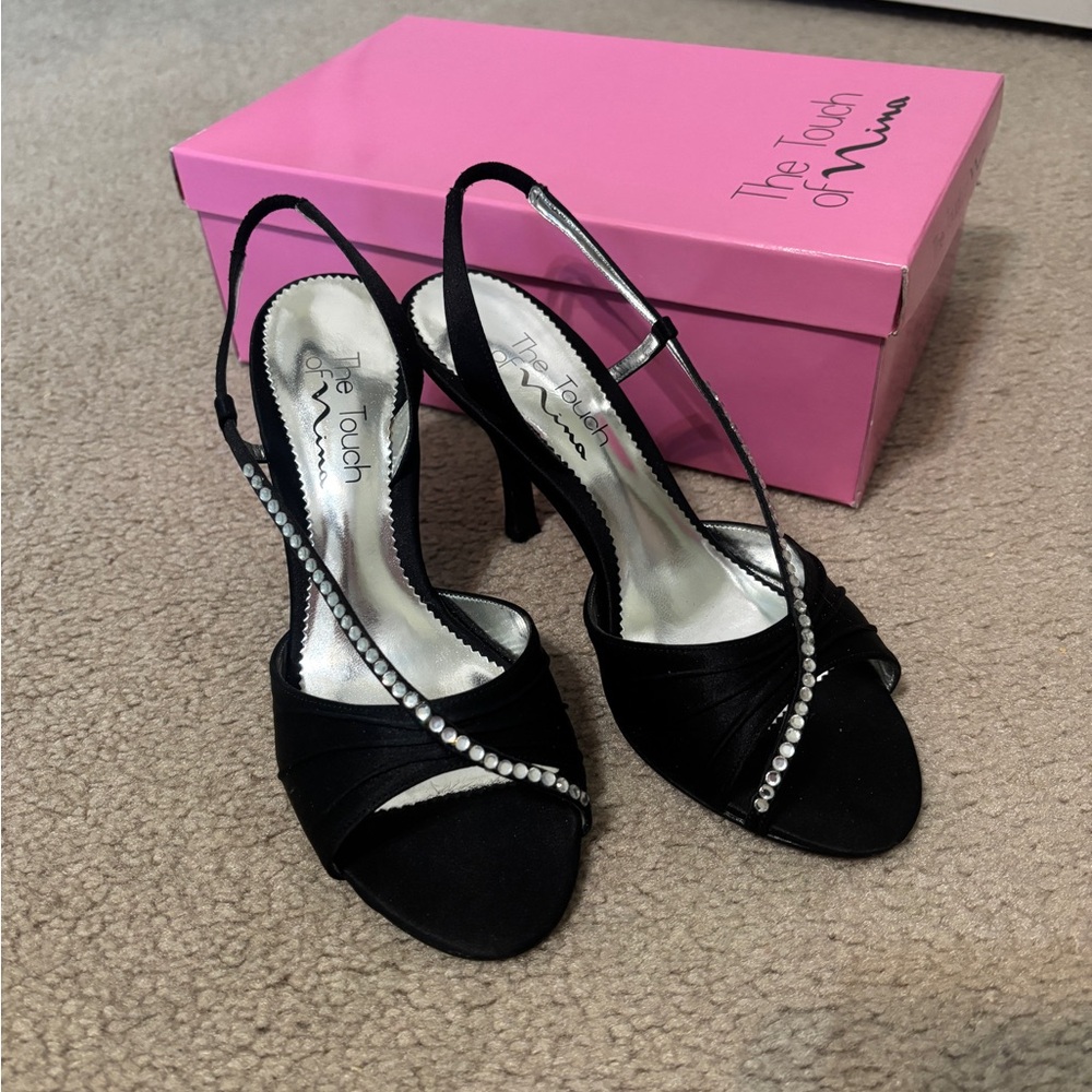 The Touch of Nina Black Strappy Heels